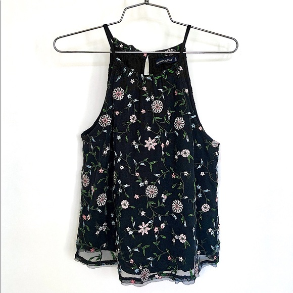 Abercrombie & Fitch Floral Beaded Mesh Halter Top - Picture 2 of 10